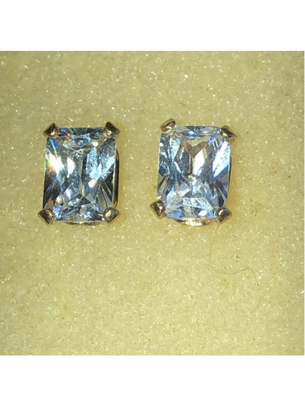 Gold Plated Sterling Silver L 925 Emerald Cut Dainty Stud Earrings